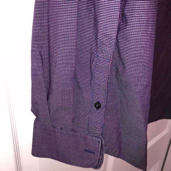 Perry Ellis Plaid Dress Shirt, Purple XL - Picture 4 of 6